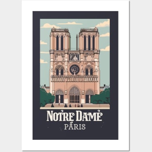 A Vintage Travel Art of the Notre-Dame Cathedral in Paris - France Posters and Art